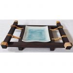 Thai wooden tray with ceramic saucer HANDMADE