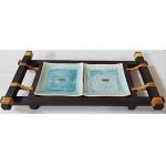 Thai wooden tray with 2 ceramic saucer HANDMADE